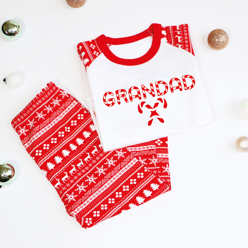 Candy Cane Name Family Christmas Red Reindeer Raglan PJ's