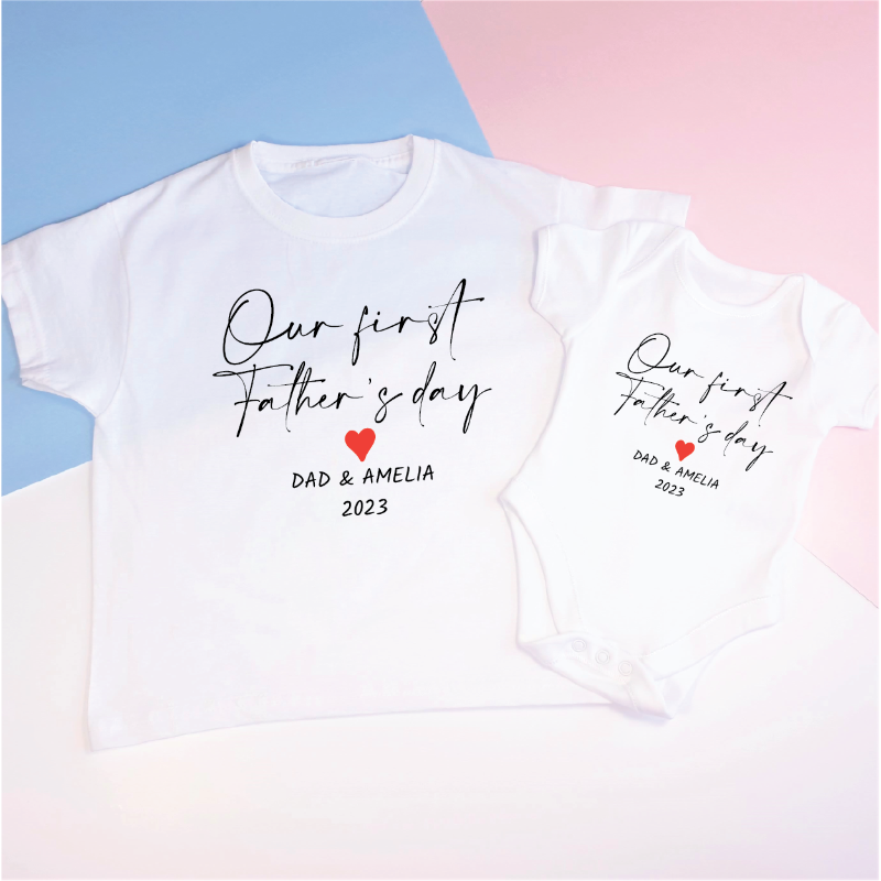 Our First Father's Day Daddy Matching T-shirt and Baby grow