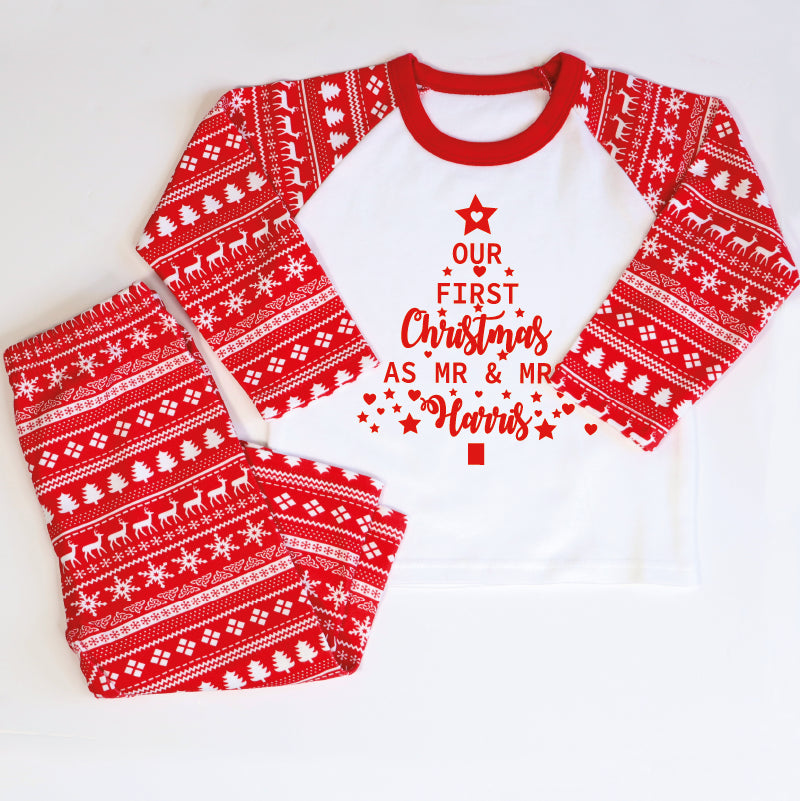 First Christmas As Mr And Mrs Christmas Tree Couple Pyjamas