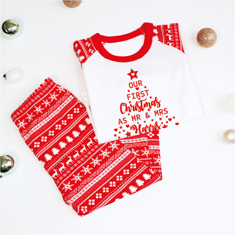 First Christmas As Mr And Mrs Christmas Tree Couple Pyjamas