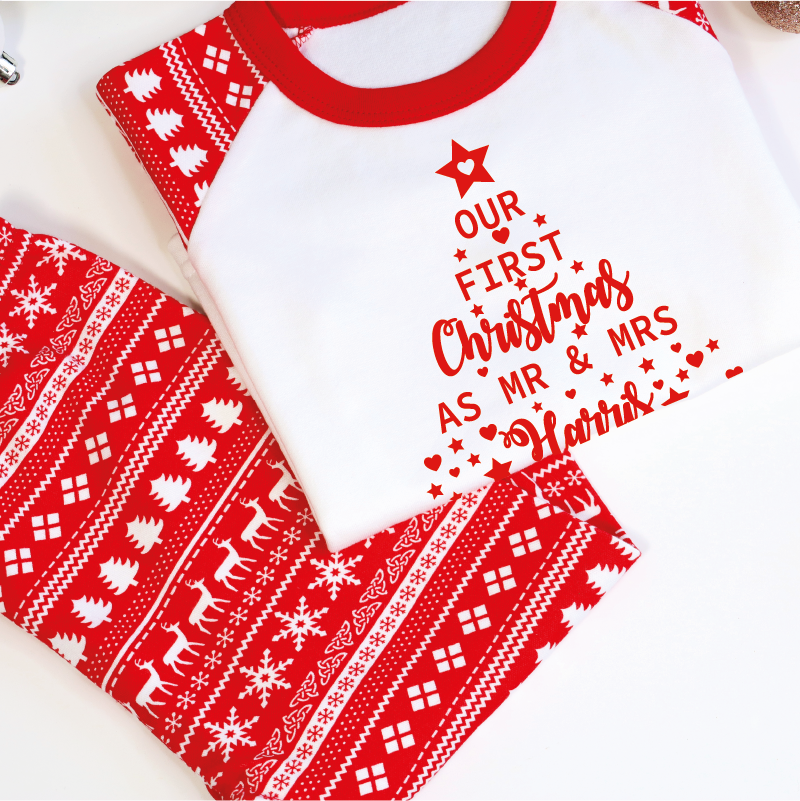 First Christmas As Mr And Mrs Christmas Tree Couple Pyjamas