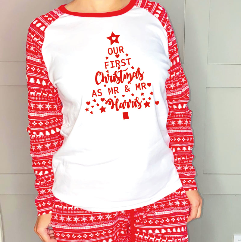 First Christmas As Mr And Mrs Christmas Tree Couple Pyjamas