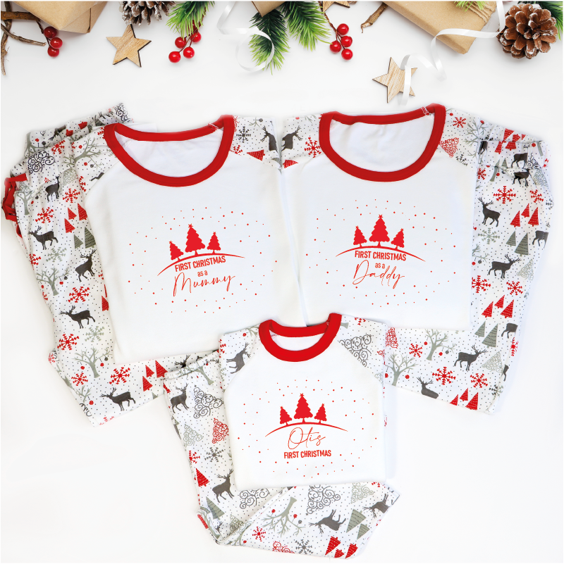 Family first christmas pyjamas sale