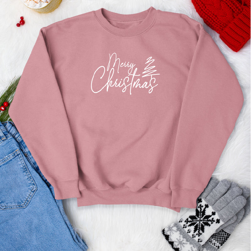 Minimalist Merry Christmas with Line Art Christmas Tree Jumper