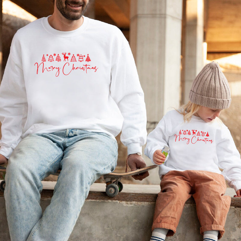 Merry Christmas Reindeer and Christmas Tree Silhouettes Sweatshirt