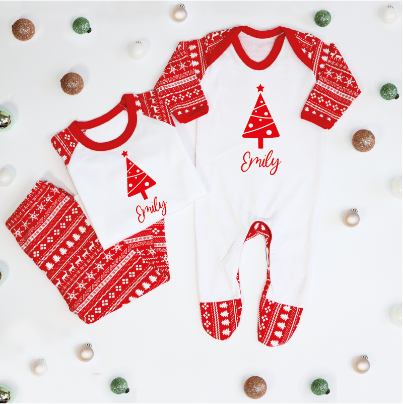Personalised Family Christmas Tree Raglan Pj's_