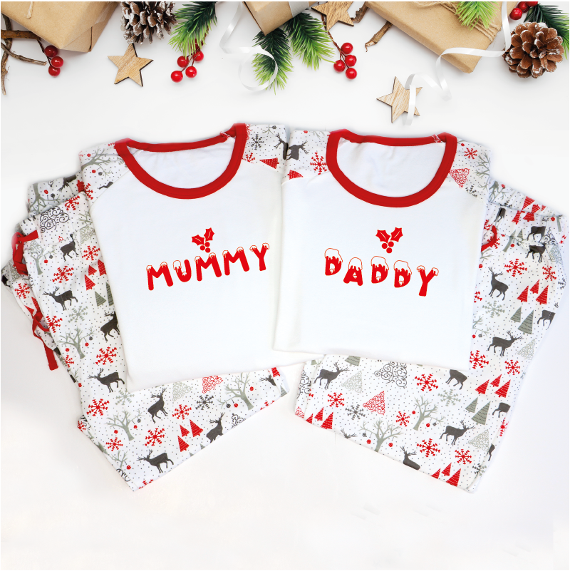 Personalised Snow and Mistletoe Matching Family Baby Christmas Pyjamas