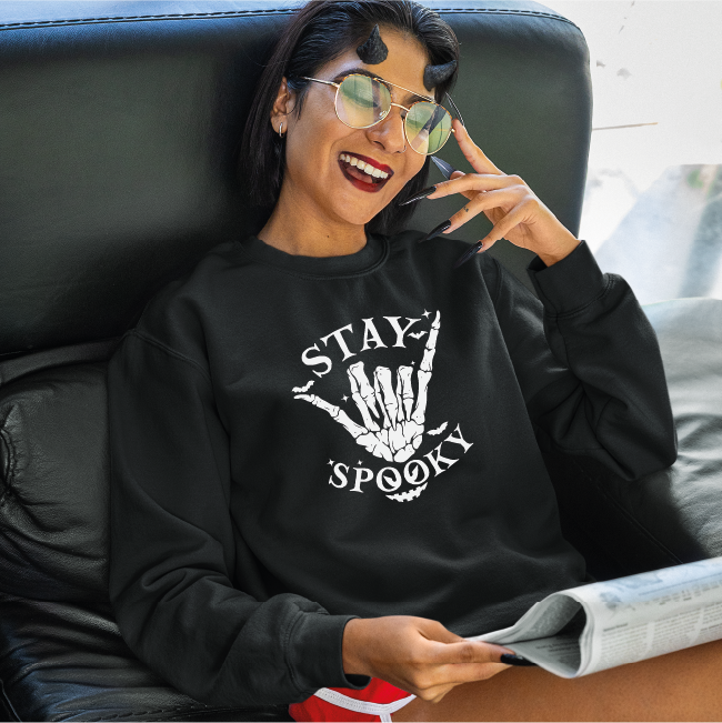 Stay Spooky Rock and Roll Hand Skeleton Hand Sweatshirt_2