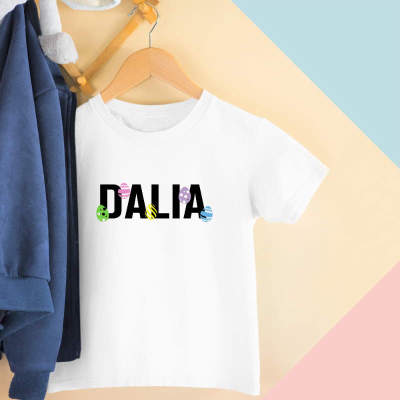 Custom Name Colourful Eggs Graphic Kids T-shirt