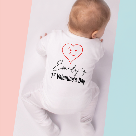 1st Valentine's Day Personalised Name Baby Sleepsuit