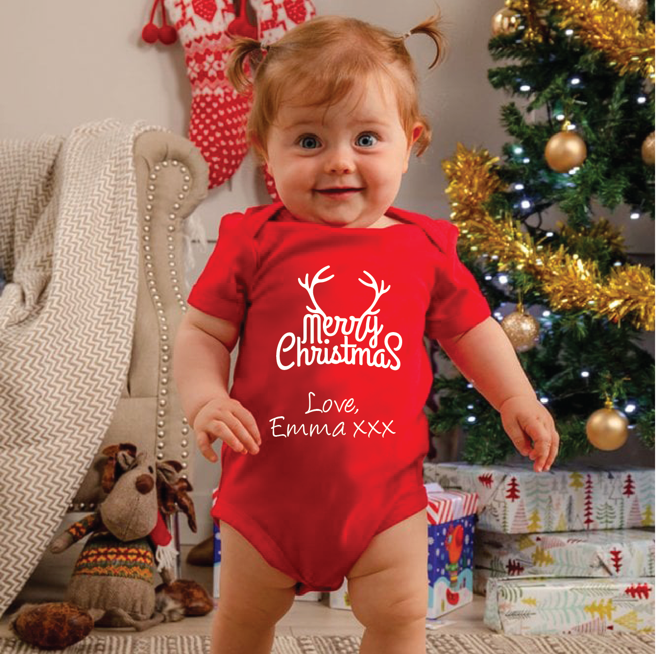 Red onesie baby deals girl