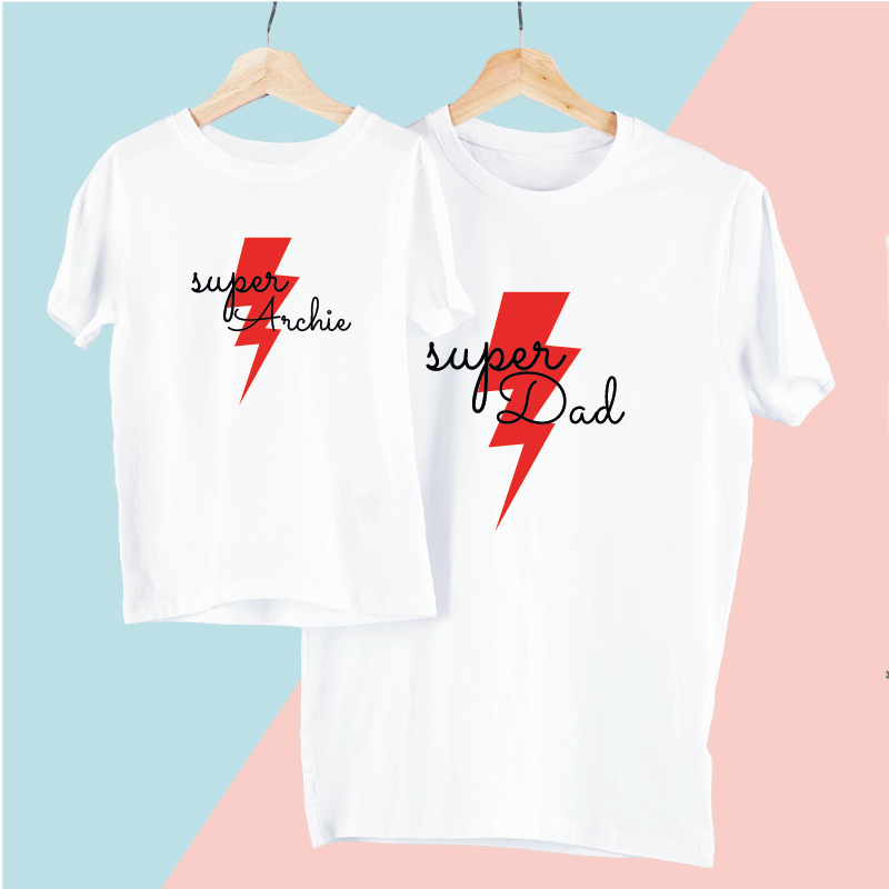Personalised Matching Super Dad, Super Mum and Super Kid T-shirts