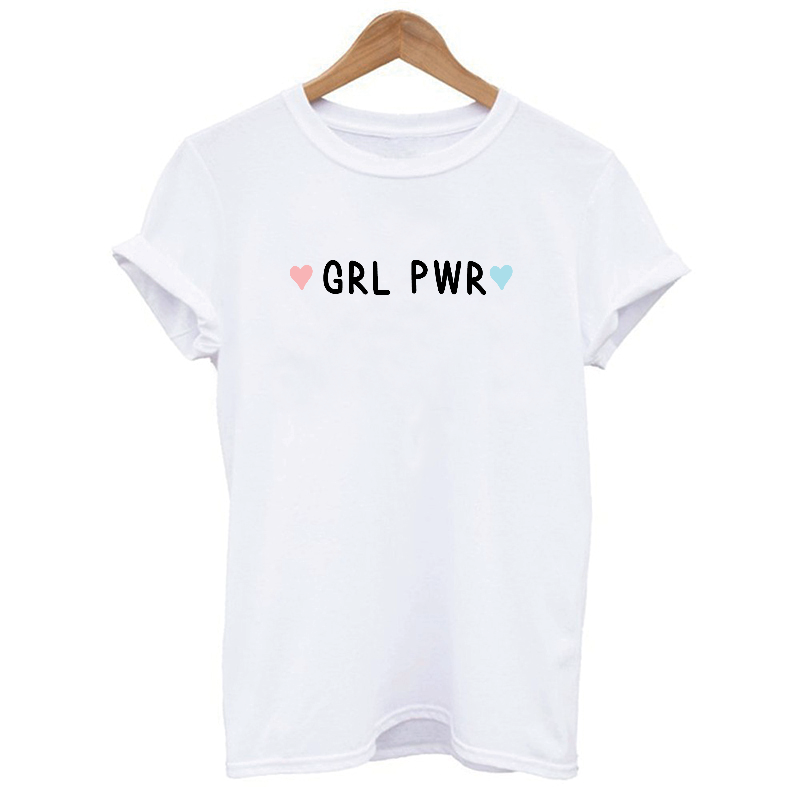 GIRL POWER Pastel Pink Sky Blue Hearts T-shirt