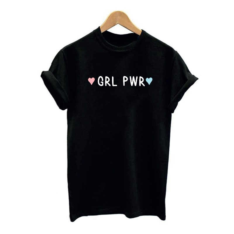 GIRL POWER Pastel Pink Sky Blue Hearts T-shirt