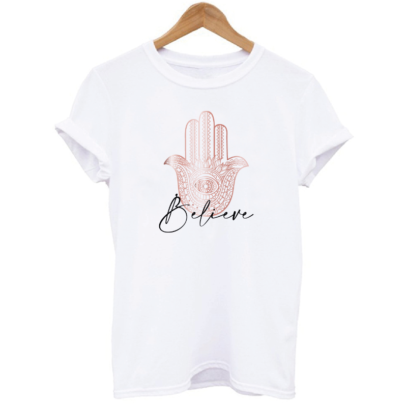 Rose Gold Hamsa Hand Believe Graphic Women's T-shirt