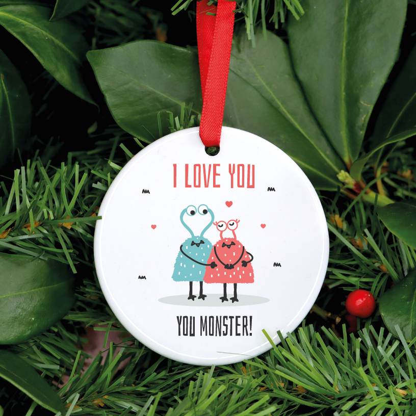 I Love You You Monster Christmas Couple Ornament