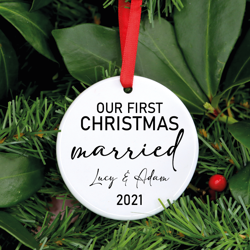 Personalised Our First Christmas Married Ceramic Ornament