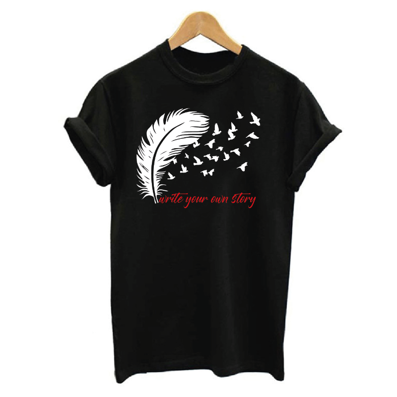 Write Your Own Story Feather and Birds Graphic T-shirt