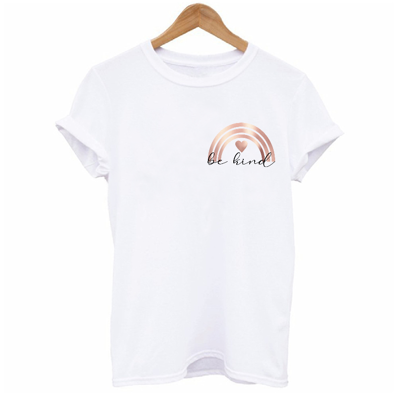 Be Kind - Rose Gold Heart Rainbow T-shirt