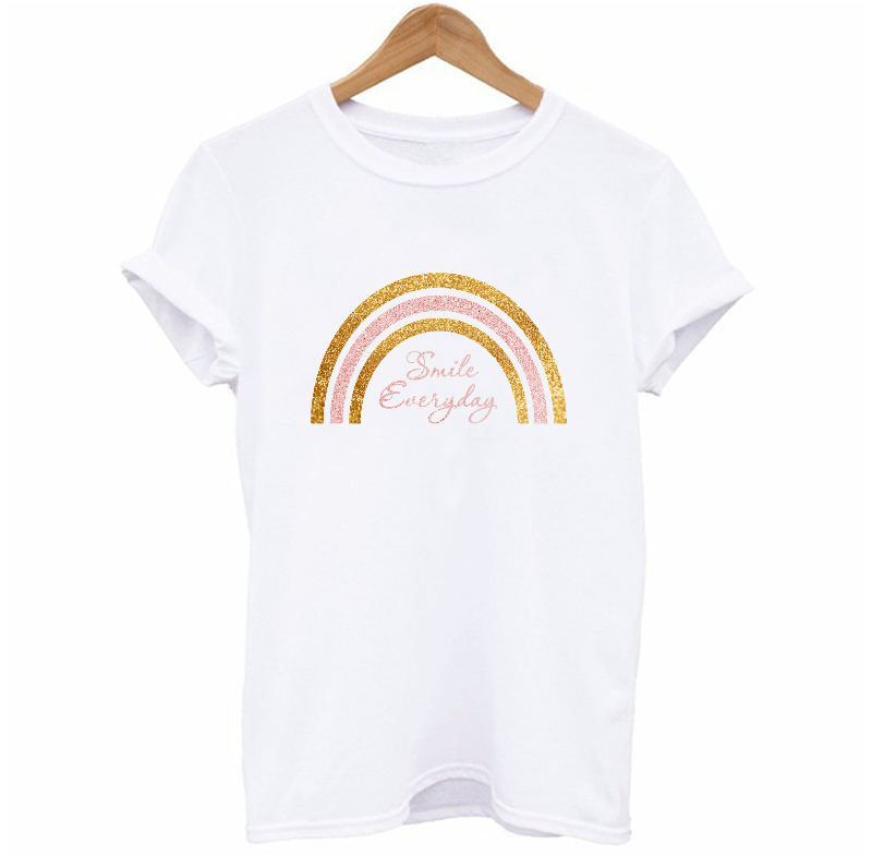 Smile Everyday Glitter Gold and Dusky Pink Rainbow Women's T-shirt