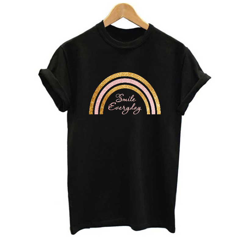 Smile Everyday Glitter Gold and Dusky Pink Rainbow Women's T-shirt