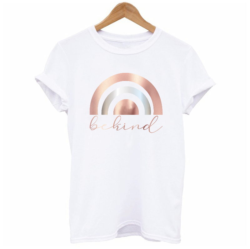 Be Kind Metallic Rose Gold and Silver Rainbow T-shirt