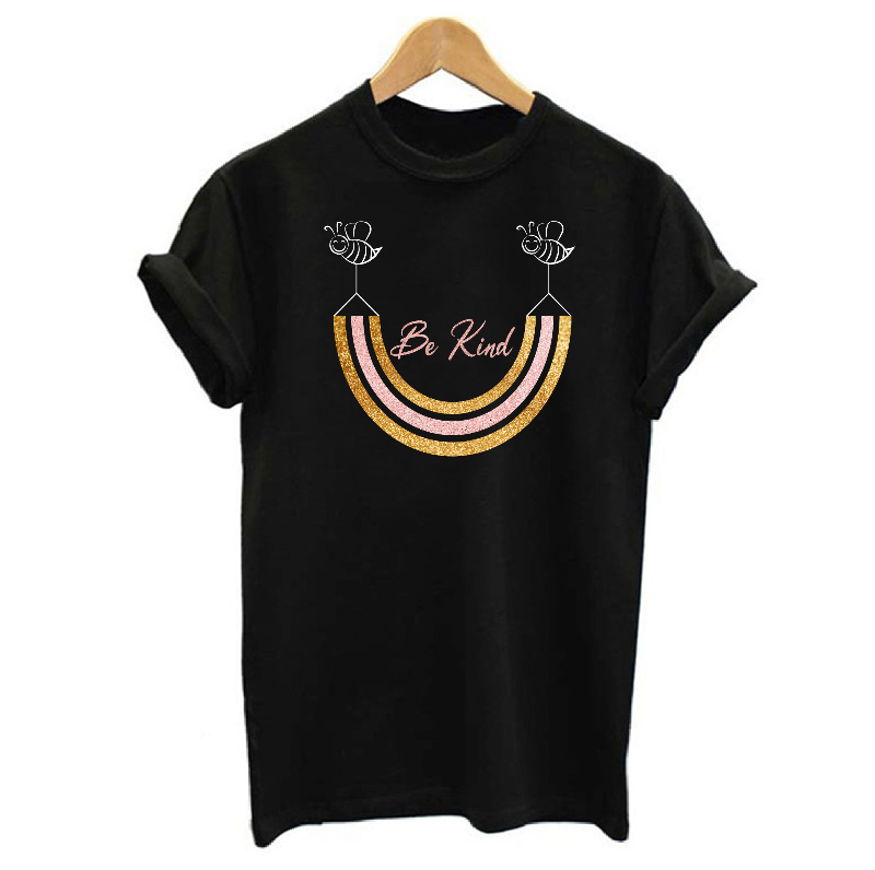 Bee Kind Glitter Gold and Dusky Pink Rainbow Women's T-shirt