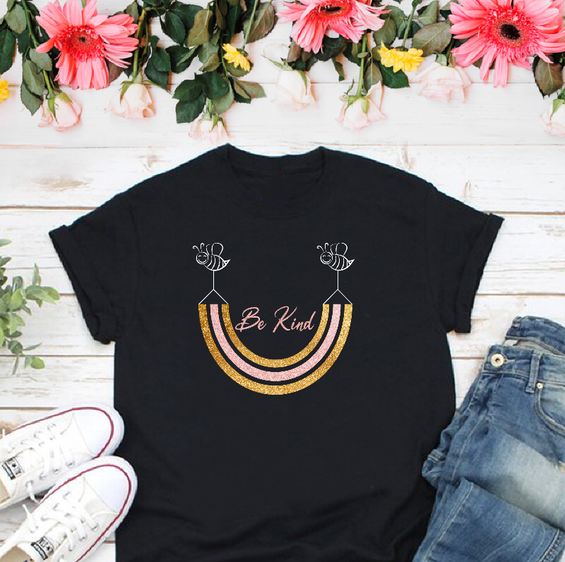 Bee Kind Glitter Gold and Dusky Pink Rainbow Women's T-shirt