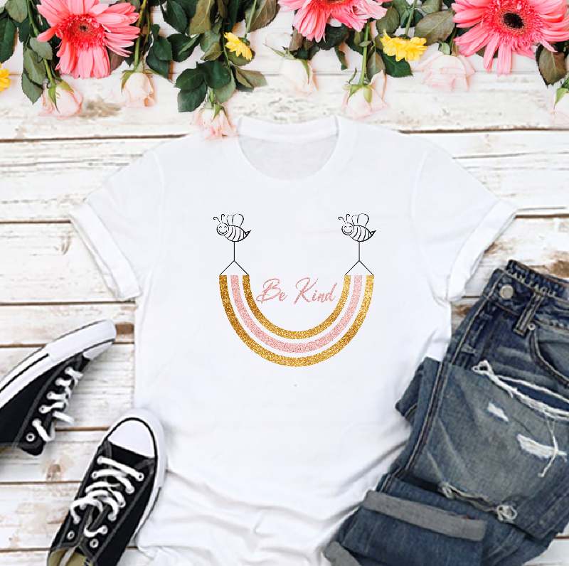 Bee Kind Glitter Gold and Dusky Pink Rainbow Women's T-shirt