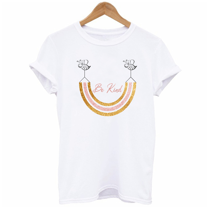 Bee Kind Glitter Gold and Dusky Pink Rainbow Women's T-shirt