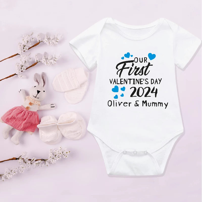 Our First Valentine's Day Me Daddy and Mummy Personalised Baby Bodysuit