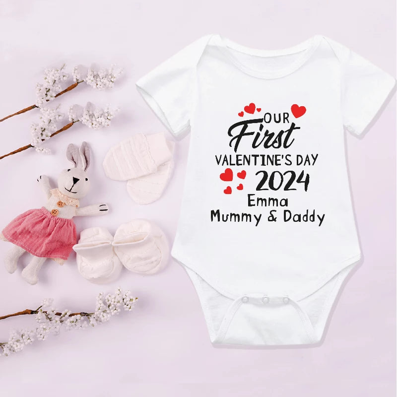 Our First Valentine's Day Me Daddy and Mummy Personalised Baby Bodysuit