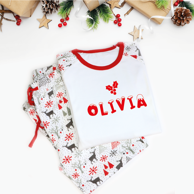 Personalised Snow and Mistletoe Matching Family Baby Christmas Pyjamas