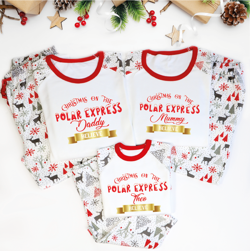 Christmas on the Polar Express Believe Personalised Family Christmas Pyjamas
