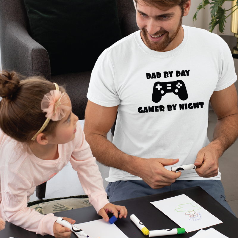 Dad By Day Gamer By Night T-Shirt Cool Fathers Day Gift