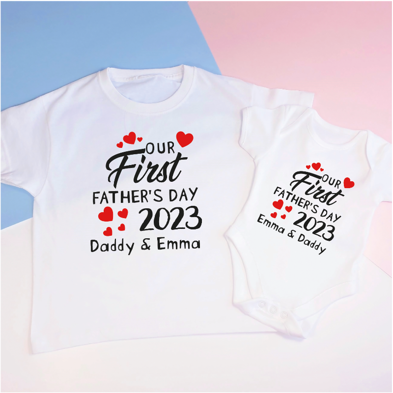 Personalised Our First Father's Day Daddy and Baby Matching T-shirt Set