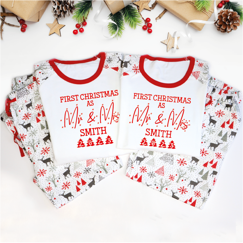 Personalised First Christmas as Mr and Mrs Couple Christmas Pyjamas