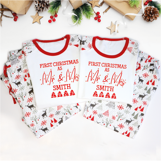 Personalised First Christmas as Mr and Mrs Couple Christmas Pyjamas