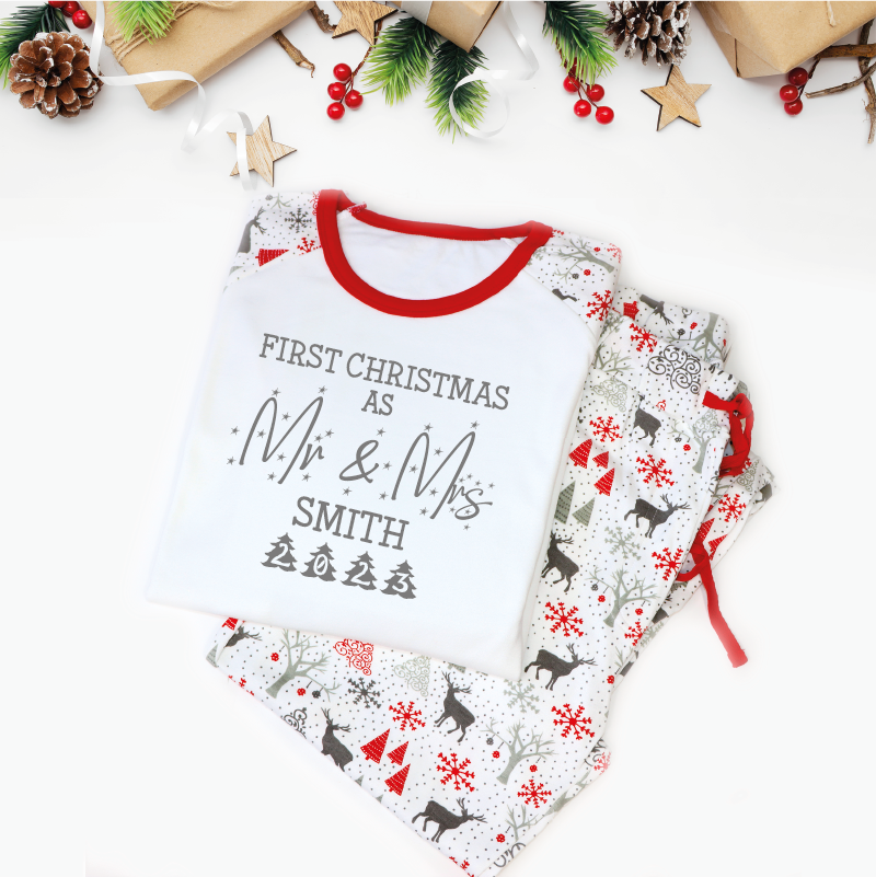 Personalised First Christmas as Mr and Mrs Couple Christmas Pyjamas