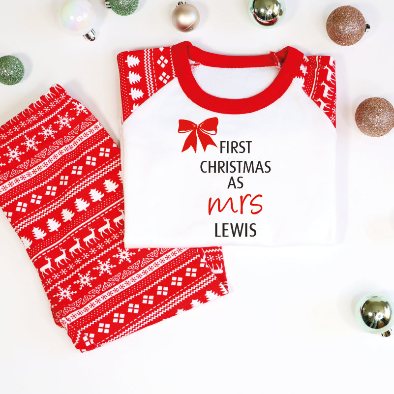 Personalised First Christmas as Mrs Red Christmas Pyjamas
