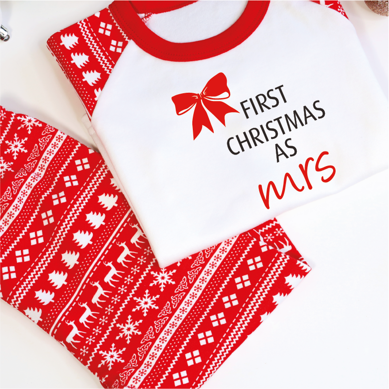 Personalised First Christmas as Mrs Red Christmas Pyjamas