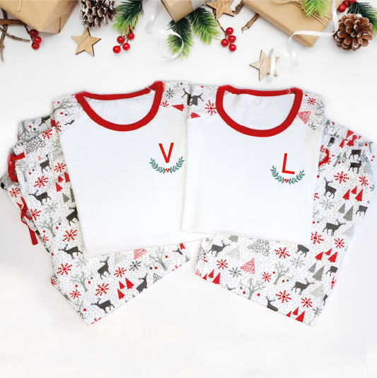 Personalised Initials Christmas Couple Pyjamas