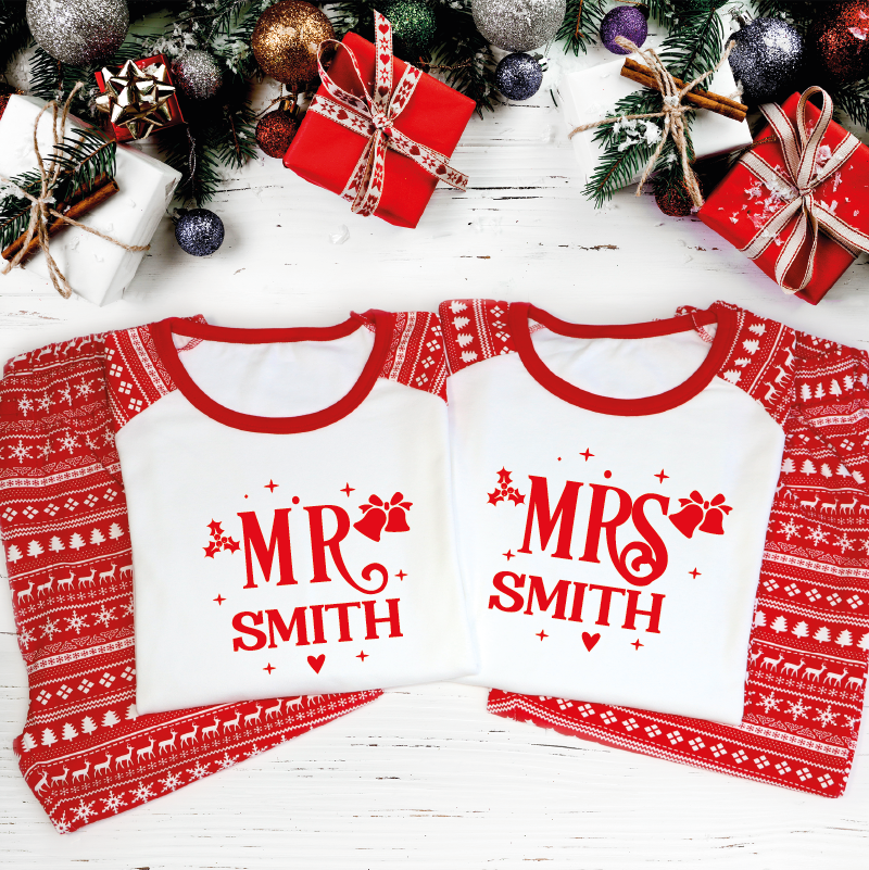 Personalised Mr and Mrs Christmas Pyjamas