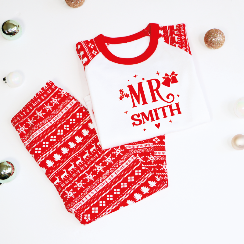 Personalised Mr and Mrs Christmas Pyjamas