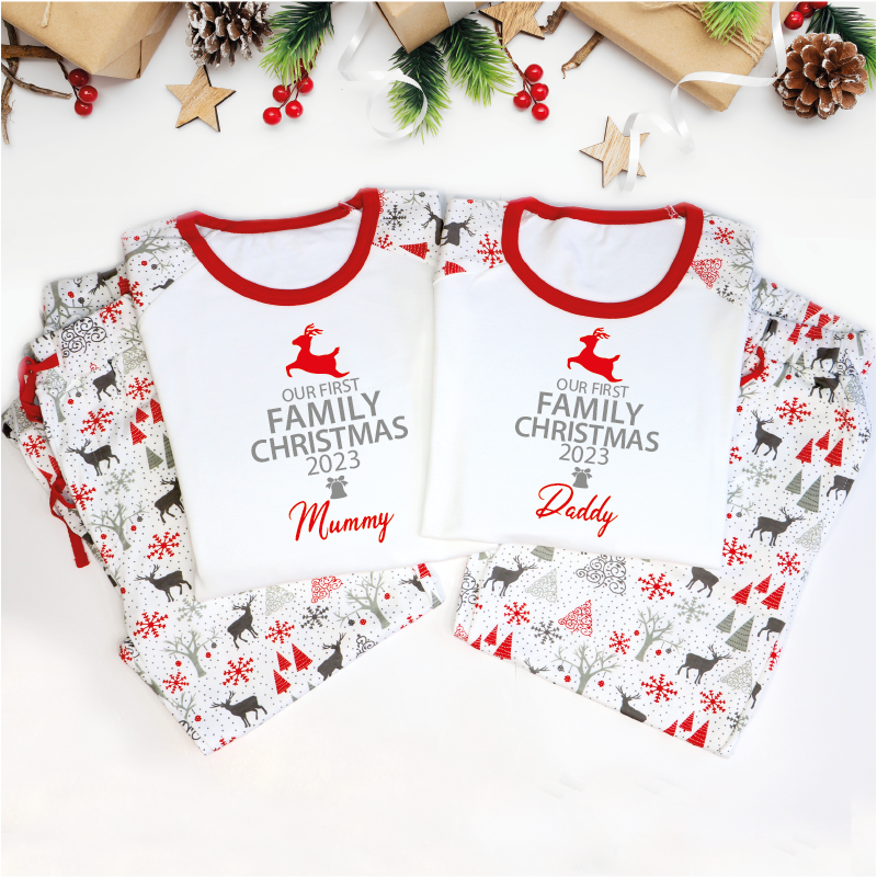 Personalised Our First Family Christmas Matching Festive Pyjamas_