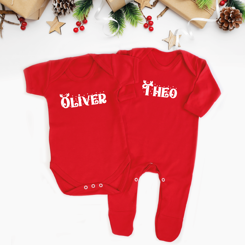 Personalised Rudolf Christmas Baby grow