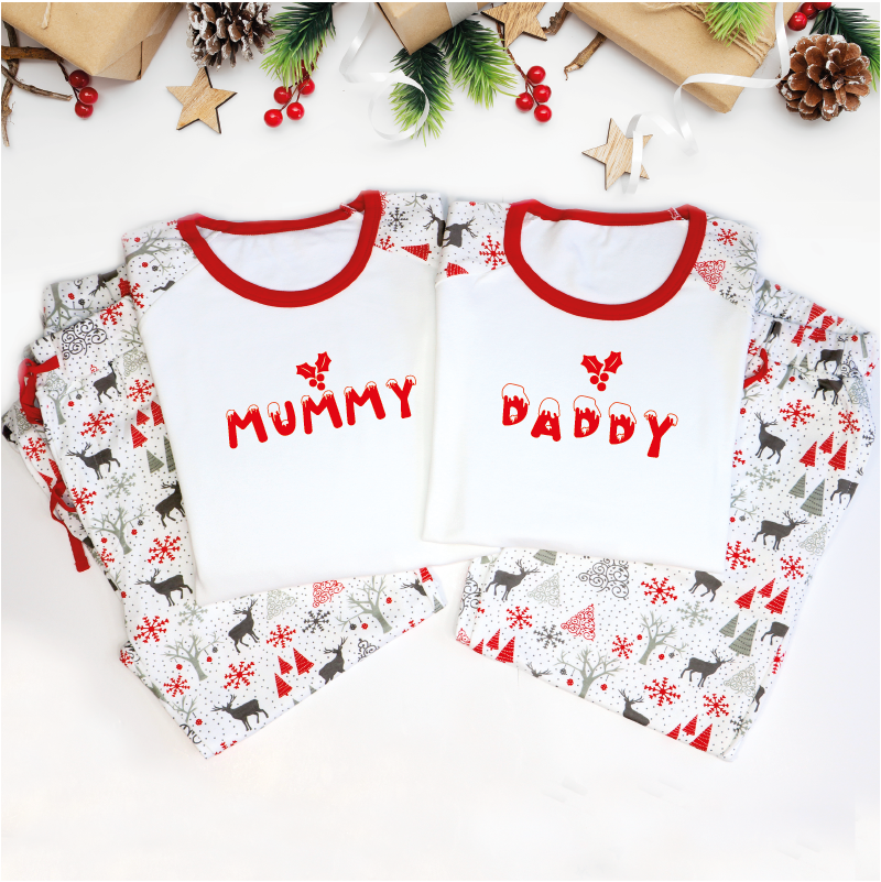 Personalised Snow and Mistletoe Matching Family Adults Christmas Pyjamas
