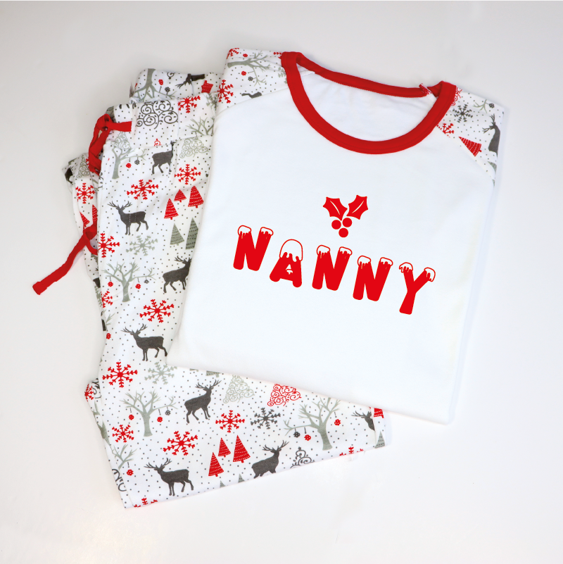 Personalised Snow and Mistletoe Matching Family Adults Christmas Pyjamas