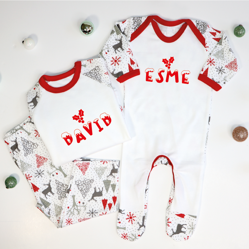 Personalised Snow and Mistletoe Matching Family Adults Christmas Pyjamas