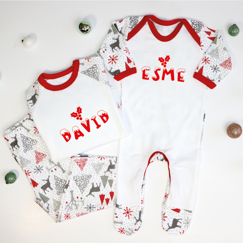 Mistletoe Pyjamas Personalised Snow and Mistletoe Matching Family Adults Christmas Pyjam ...